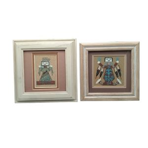 Kachina Sand Art Pair "Whirling..." and "Mother Earth"